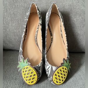 RARE Tory Burch Liana Pineapple Tropical Palm Flats Sz 8 Resortwear Whimsical